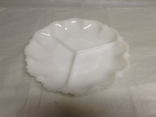 VINTAGE WHITE MILK GLASS DIVIDED SERVING DISH OR CANDY DISH 3