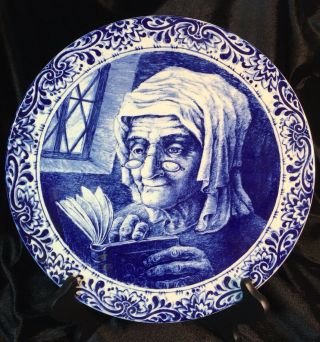 Delft Boch Freres La Louviere Belgium Old Lady Reading Plate 11”