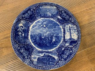 Antique Flow Blue Ye Olde Historical Pottery Staffordshire England Plate No 10