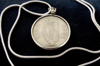 Irish Reindeer Celtic Large Coin Pendant 24 " White Gold Filled Round Chain