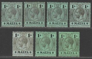 Malta 1914 - 21 King George V 1sh Shade Selection