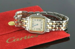 Ladies Cartier Panthere Stainless Steel 18k Yellow Gold 22mm Wrist Watch 166921
