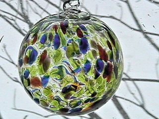 Hanging Glass Ball 4 " Diameter Lime,  Orange,  Red,  Purple,  Blue Specks (1) Hb33