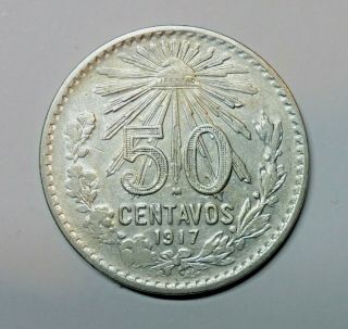 Mexico Silver 50 Cent 1917.  0.  800 Silver