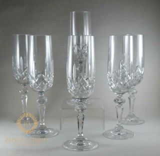Stunning Quality Set Of Six Crystal Cut Glass Champagne Flutes Glasses