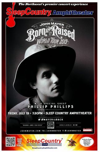 John Mayer 2013 Gig Poster Ridgefield Washington Concert