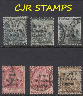 Rhodesia 1896 Cape Overprints  W/ Tati Cancels (6 X Stamps) - Fine