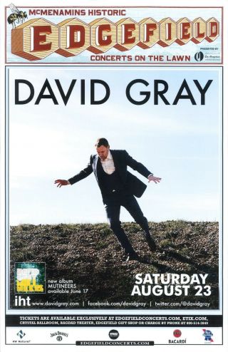 David Gray 2014 Gig Poster Edgefield Portland Oregon Concert