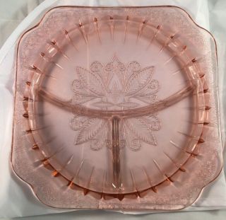Set Of 5 Pink Jeannette Adam 9 " Square Depression Glass Dinner Plates