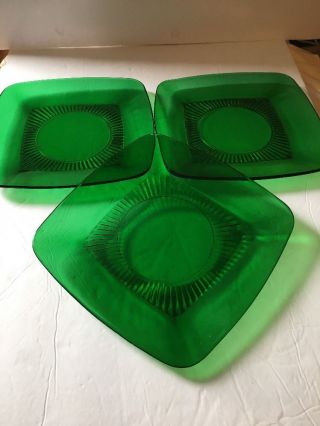 Forest Green Glass Charm Fire King Anchor Hocking 3 Dinner Plates Square