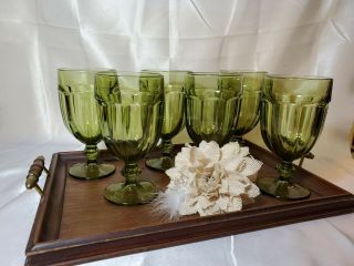 Vintage Libby Duratuff Water / Tea Drinking Glass Goblets Avacado Green Set Of 6
