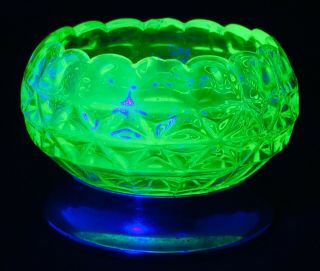 Crown Crystal? Green Uranium Depression Glass & Chrome Bowl Vase Art Deco
