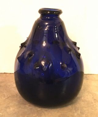 Martin Demaine Signed Hand Blown Studio Art Glass Vase Horned Spiked Cobalt Blue