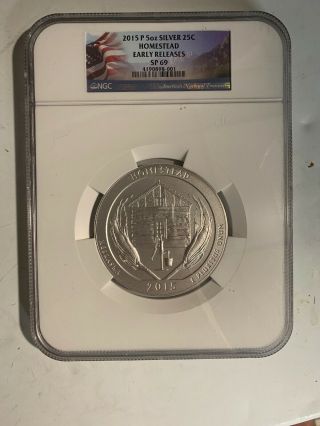 2015 P 5oz Silver Atb 25c Homestead Early Releases Sp69 L@@k Bullion
