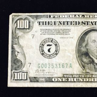 1928 Note $100 Bill Federal Reserve Bank Of Chicago Rare Nr 11533