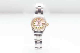 $8000 Pink Mop Emerald Diamond 18k Yellow Gold Ss Rolex Datejust Ladies Watch