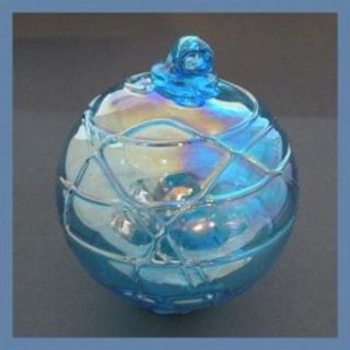 Hanging Glass Ball 4 " Aqua Glass With Geometric Lines (1) Gb90 Slight Ab Finish