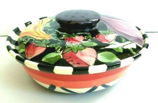 Vicki Carroll Large Ceramic Serving Bowl With Lid Signed 1995 Strawberry