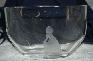 Orrefors A Young Girl " Wish To The Moon & Stars " Signed Vase By Edvin Ohrstrom