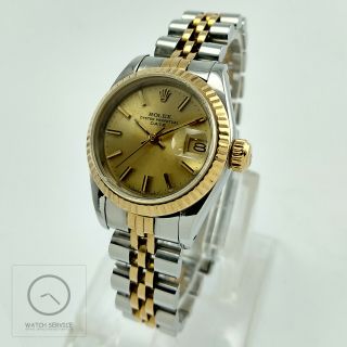 Rolex Oyster Perpetual Date Ss / 18k Gold Vintage Automatic Ladies Watch 69173