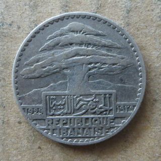 Lebanon Silver 50 Piastres 1929 French Protectorate.  Jo - 8705