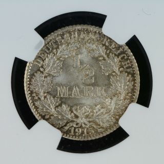 1/2 Mark 1915 - D Ngc Ms65 German Empire Silver Coin Gem Bu Great Luster