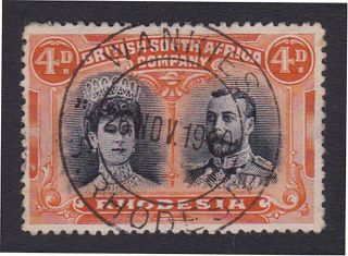 Rhodesia.  1910 - 13.  4d.  Perf 14.  Wankies Cds.  Fine