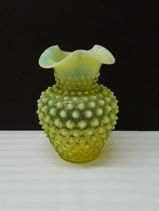 Vintage Fenton Green/ Opalescence / Hobnail Flower Vase.  No/ Reserve.