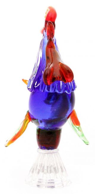 Vintage Murano Blown Glass Rooster Art Sculpture Chicken Italy Italian Red Blue 3
