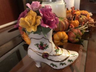 Royal Albert Old Country Roses Boot Music Box W/ Applied Roses