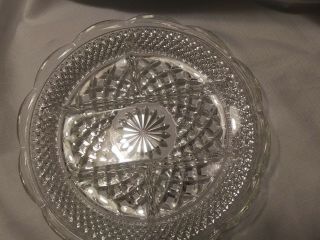 Vtg 11 " Clear Cut Glass 5 Way Divided Round Serving Dish Relish Plate Scalloped