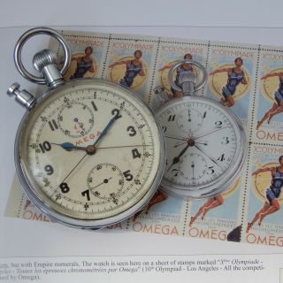 Rare 1945 Omega Olympic Timer Rattrapante Split Seconds Pocket Watch Chronograph