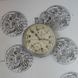 Rare 1945 OMEGA Olympic Timer Rattrapante Split Seconds Pocket Watch Chronograph 3