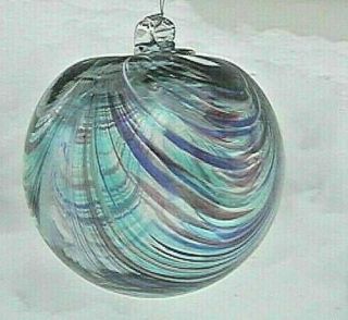 Hanging Glass Ball 4 " Diameter Aqua,  Blue,  Purple & White Swirls (1) 36