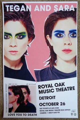 Tegan And Sara 2016 Gig Poster Detroit Michigan Concert Love You To Death