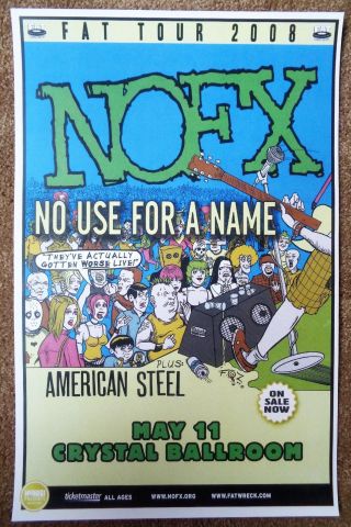 Nofx / No Use For A Name / American Steel Gig Poster 2008 Portland Oregon