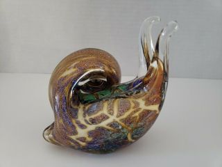 Hand Blown Murano Style Art Glass Snail Blue/purple/green/ Gold Paperweight