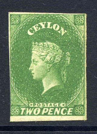 Ceylon 1857 - 59 2d Yellowish Green Almost Four Margins Fresh Mounted Sg 3a