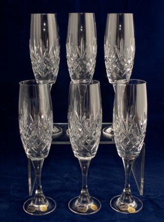 Elegant Set Of Bohemia Crystal Diamond Cut Champagne Flutes - 200ml/21.  7cm