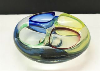 Vintage Murano Glass Multi Colour Divided Dish Italian Hand Blown 60s 70s