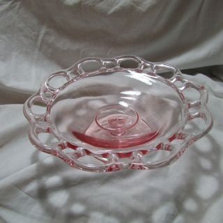 Vtg Anchor Hocking Old Colony Lace Edge Pink Depression Glass Pedestal Compote