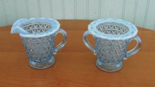 Vintage Imperial Glass Laced Edge Opalescent Katy Blue Creamer & Sugar