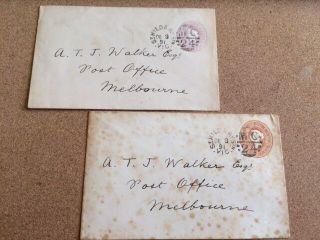 Set Of 2 Vintage Postal Envelopes Victoria (aus) 2d & 1d 1891