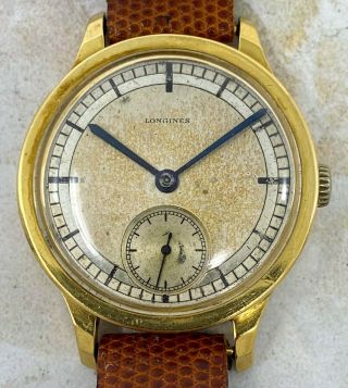 Vintage Longines Time - Only Wristwatch 18kt Yellow Gold Two - Tone Sector Dial Nr