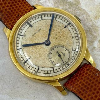 Vintage Longines Time - Only Wristwatch 18kt Yellow Gold Two - Tone Sector Dial NR 3