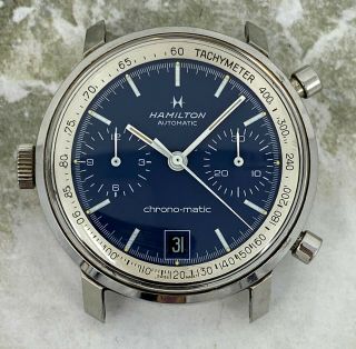 Vintage Hamilton Blue Chrono - Matic Chronograph Wristwatch Unpolished Nr