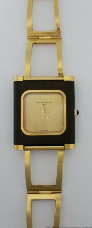 18k Gold Wood Baume Mercier Mid Century Modern MCM Mens Unisex Vintage Watch 2