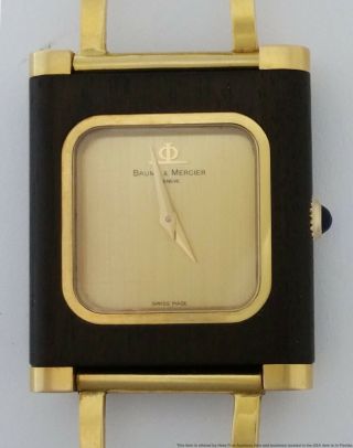 18k Gold Wood Baume Mercier Mid Century Modern MCM Mens Unisex Vintage Watch 3