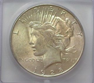 1928 - S Peace Silver Dollar Icg Ms61 Valued At $215 Better Date