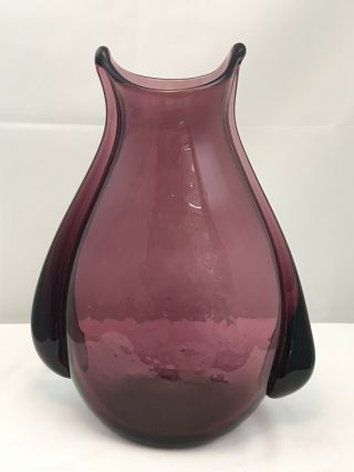 Blenko Art Deco Heavy Purple/amethyst Handblown Glass Art Pouch Vase 534.